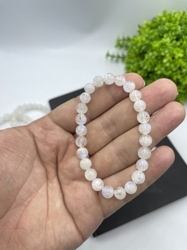 AAA Quality Natural Rainbow Moonstone Round Beaded Bracelet For Men and Women - Picture 8 of 13