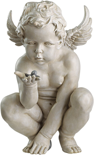 EU4360 Life'S Mysteries Cherub Garden Statue, 15 Inch, Antique Stone