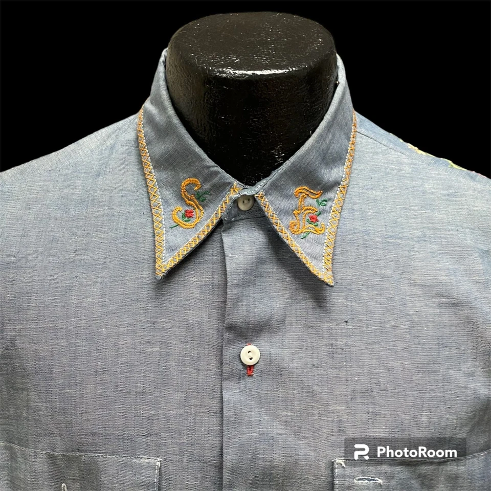 Camisa hippie americana anos 70 BIG MAC cambraia bordada galo DORMINDO MEXICANA - Imagem 4 de 4