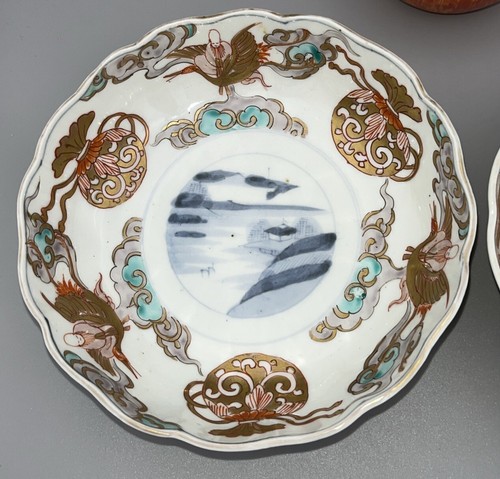 Antiguo juego de 2 pares de platos japoneses de la era Arita Edo Imari de 15 cm de ancho 幕末 古伊万里 有田焼 - Imagen 7 de 21