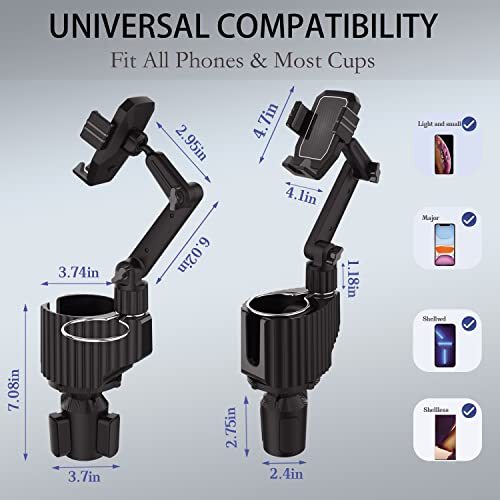 Car Cup Holder Phone Mount,Universal Auto Cell Phone Stand with Drink Expand - Picture 2 of 8