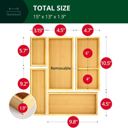 Royal Craft Wood Bamboo Drawer Organizer Set - Ultimate Office, Kitchen, Desk, M - Picture 2 of 9