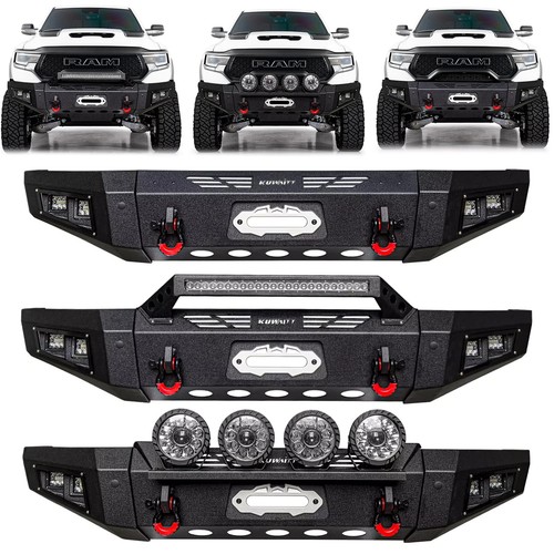 Vijay For 2019-2024 Dodge Ram 1500 Steel Front Bumper W/Winch Plate&LED Lights