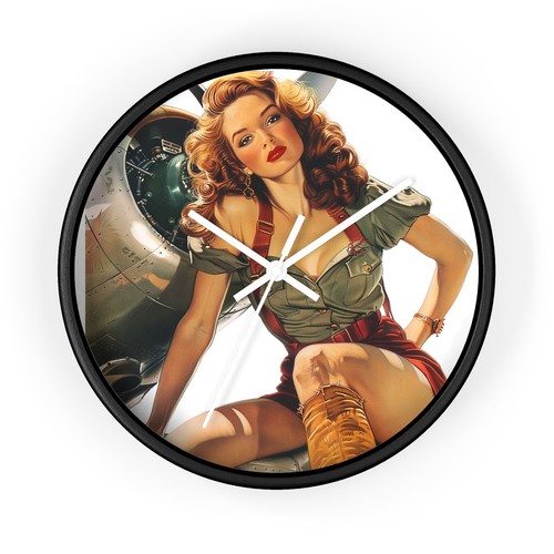 WWII Pin-Up Wall Clock, Retro Décor, 40s Wall Art, Home Lounge, Man Cave - Picture 17 of 19