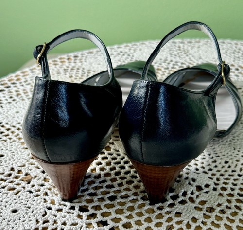 Vtg DeLiso Open Toed Ladies Size 9.5 B Navy Blue Strappy 2” Block Heels sku 899 - Picture 3 of 11