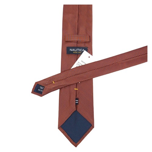 NAUTICA Mens Silk Tie Orange Navy Striped Woven 3.25 Classic Designer Necktie - Picture 3 of 6