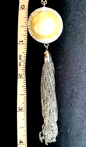 Faux Pearl Amulet with Long 15" Silver Tone Tassel Chain Necklace - Picture 8 of 12