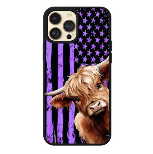 Cute Highland Cow Purple Flag Phone Case Durable Shockproof Protective - Picture 2 of 9