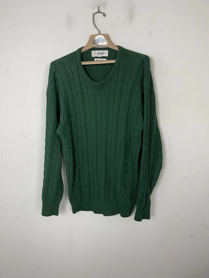 Pringle of Scotland Mens Sweater XL Green Cable Knit Fisherman Dad Hand Framed - Image 2 of 4