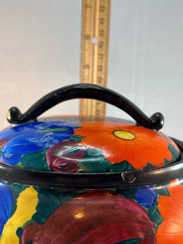 J. Mrazek Peasant Art Industries Blue Red Black Floral Covered Bowl Czech Nice! - Picture 5 of 22