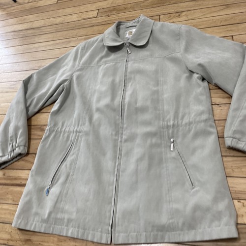 GALLERY Faux Suede Coat Adult L Tan Retro Western Plaid-Lined Zip Grandpa Jacket - Picture 18 of 21