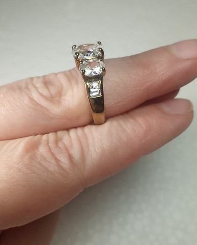 Gold Plated 3 Stone Cubic Zircon Ring New With Tag Size 6 - Picture 3 of 11