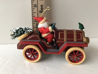 Santa's Roadster 1995 Hallmark Ornament Here Comes Santa's Car Hauling Tree