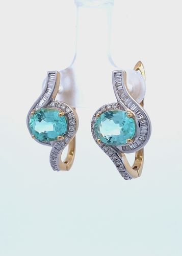 Pendientes de turmalina y diamantes Paraiba de 18 quilates con certificación GIA - Vídeo 1 de 1