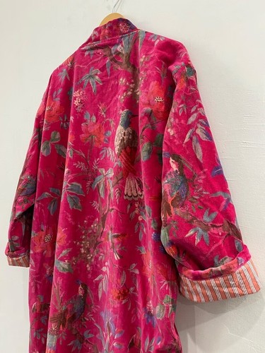 Indian Pink Vogel Aufdruck Kimono Robe Kimono Braut Dusche Kleid Samt Kimonos US - Bild 4 von 4