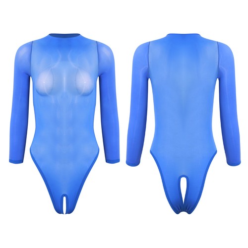 Womens Glossy Opening Crotch Bodysuit Leotard See Through Stretchy Jumpsuit - Picture 39 of 66