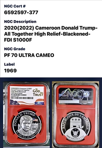 2020 (2022) CAMEROON PROOF DONALD TRUMP BLACKENED NGC PF70UCAM FDOI 1OZ SILVER - Picture 3 of 5