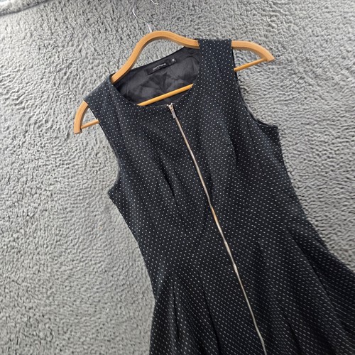 Portmasn Womens A-lne Dress Size 8 Black White Spot Stretch Zip Front Sleeveless - Picture 3 of 14