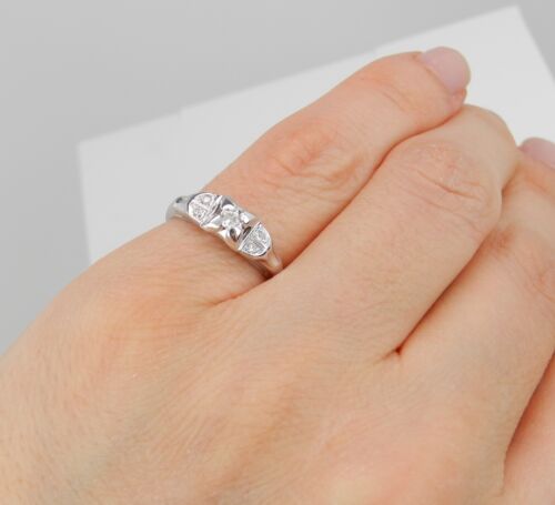 Antique Vintage Genuine Natural Diamond Engagement Ring 14K White Gold Size 4.75 - Picture 5 of 5
