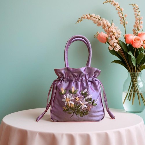 Ethnic Style Flower Handmade Embroidery Canvas Tote Satin Stora Bag Handbag R7B6 - Picture 8 of 28