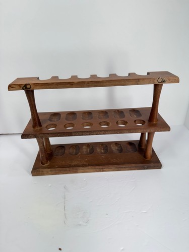 Vintage Decatur Industries 12 Smoking Pipe 2 Tier Wood Stand Walnut Display Rack - Bild 2 von 5