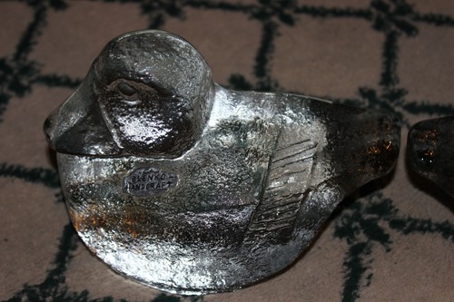 Vintage Blenko Handarbeit Glas Ente Buchstützen dick schwer Glas Ente Paar - Bild 10 von 11