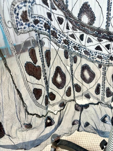 Antique 1920s Blue Silk Chiffon Sequins & Beaded Dress Art Deco NYE AS IS - Picture 7 of 24