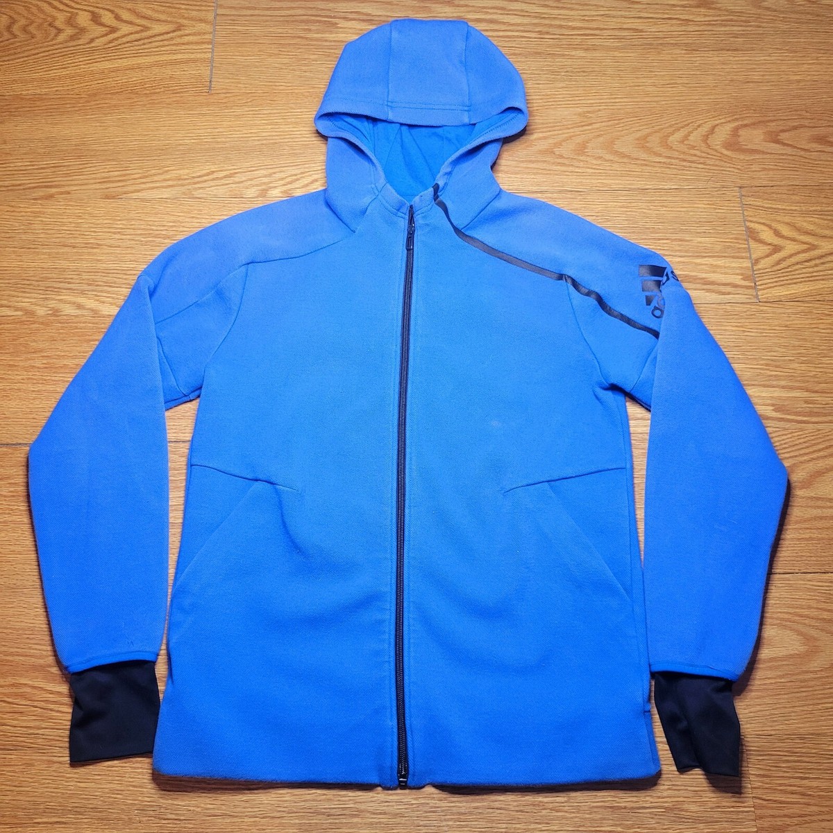 ADIDAS Zip Up Hoodie Sweatshirt Boys Youth Size Large Blue