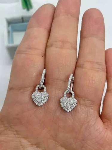 2Ct Round Lab Created Diamond Heart Drop & Dangle Earring 14K White Gold Plated