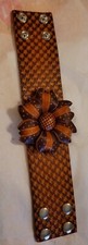 LEATHER FLOWER BRACELET with snap closure 7.5  
