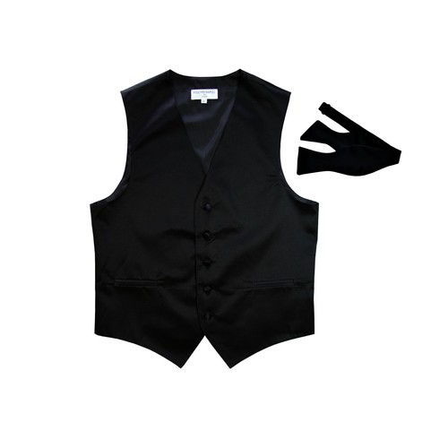 New Men's Vesuvio Napoli Tuxedo Vest Waistcoat Self-tie Bowtie prom party Black - Picture 1 of 4