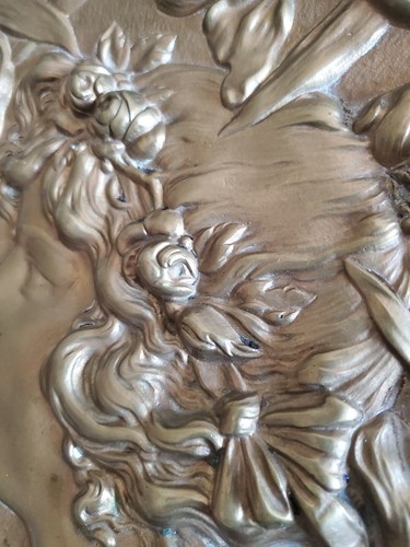 Art Nouveau Female Floral Metal Hanging Wall Relief Plaque Vintage Deco Flowers - Picture 5 of 11