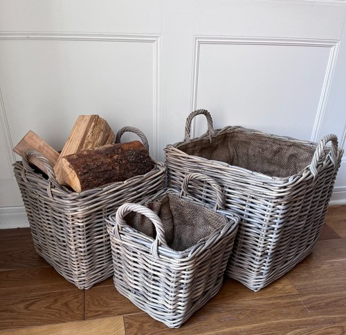 Storage Baskets, Wicker Basket, Log/Kindling Organiser With Handles, 3 Sizes - Picture 2 of 7