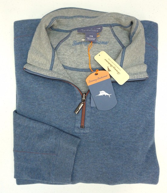 NWT Tommy Bahama 1//4 Zip Reversible Blue Gray Sweater Mens XLT 3XB 2XT 2XB