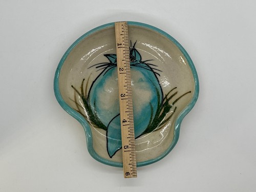 Arte único cerámica pintada azul grasa preocupada gato gatito gatito cuchara resto firmado - Imagen 7 de 10