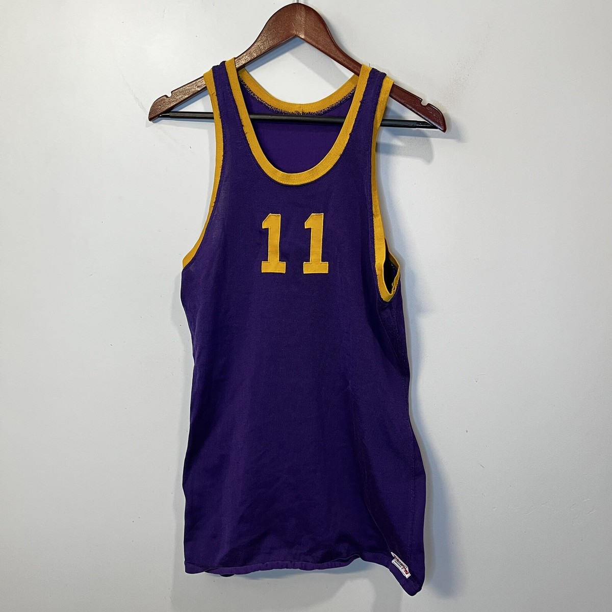 Vintage 70s School Basketball Jersey Purple Yellow Made In