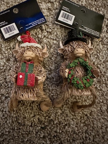Hobby Lobby Christmas Holiday 2024 HIGHLAND COW sitter Set 2 Figurines ornaments - Picture 2 of 2