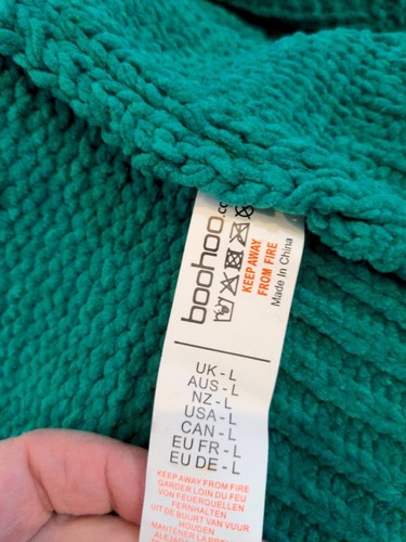 Boohoo Beautiful Green Short Cardigan Faux Fur Trim Collar Size L - Picture 8 of 10