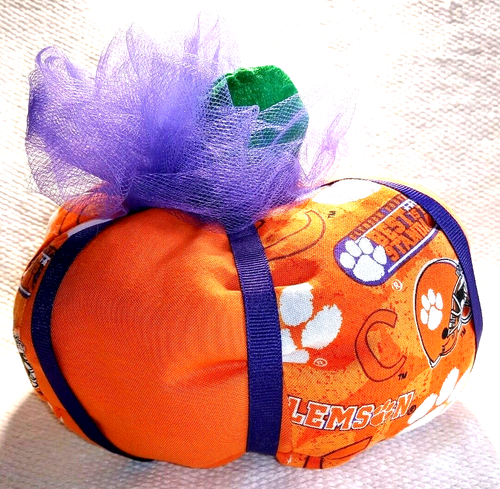 Fall Thanksgiving Halloween Decorative Plush Clemson Pumpkin Handmade 7" x 8" - Picture 5 of 8