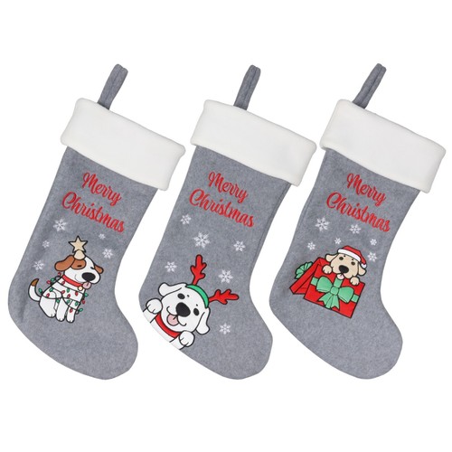 BambooMN 18" Classic Hand Embroidered Sequined Cute Animal Christmas Stockings - Picture 32 of 42