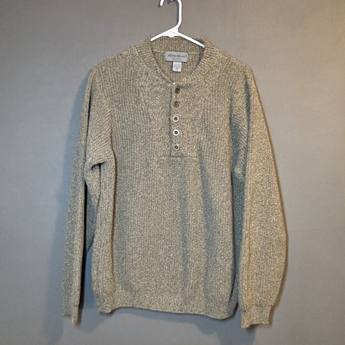 VINTAGE Eddie Bauer 1/4 Button Henley Sweater Adult Sm Brown 90s Heavy L/S Mens - Picture 2 of 10