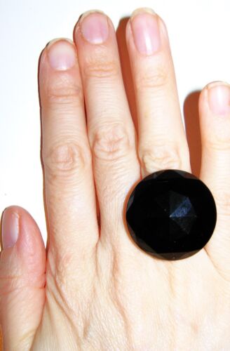 LOLA ROSE HUGE 2CM BLACK AGATE STERLING SILVER RING SIZE L USA 6 NIKKI & ME QVC - Picture 2 of 2