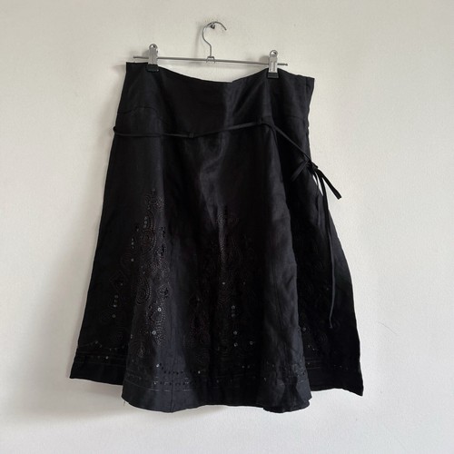 Black Embroidered Sequin Skirt Whimsygoth Linen Target - Picture 16 of 17