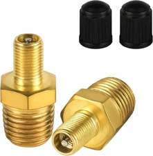 2Pcs Brass Air Inflator Adapter, 1/4" NPT (M) to Standard Valve for Schrader (M)