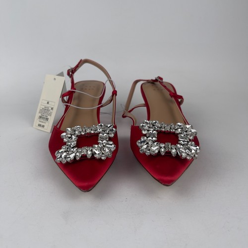 A New Day Annette Satin Slingback Heels Women's 6.5 Red Memory Foam Pointed Toe - Picture 2 of 6