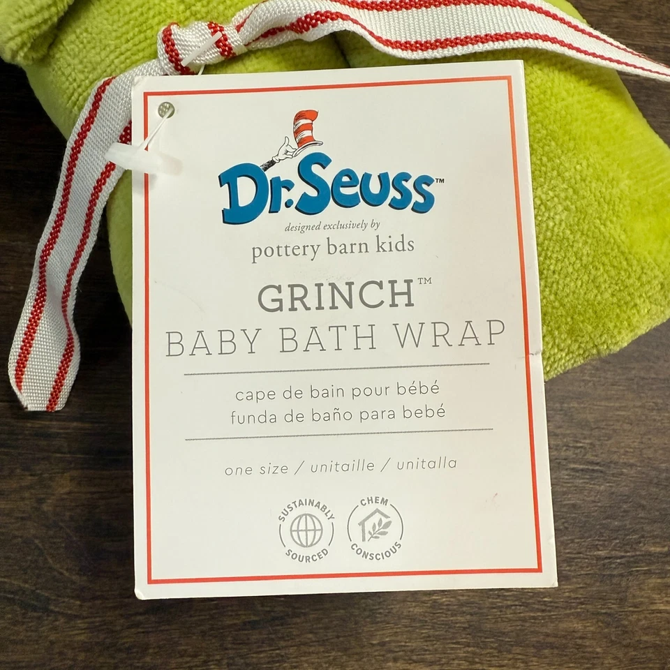 ДЕТСКОЕ ПОЛОТЕНЦЕ С КАПЮШОНОМ POTTERY BARN KIDS DR SEUSS THE GRINCH (БЕЗ МОНО) - Изображение 4 из 4