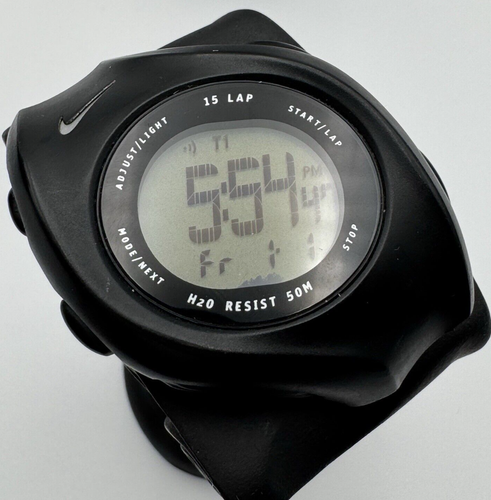 Vintage 90s Y2K Nike Swoosh Sport Watch Black New Battery Works Needs Band RARE - Picture 2 of 17