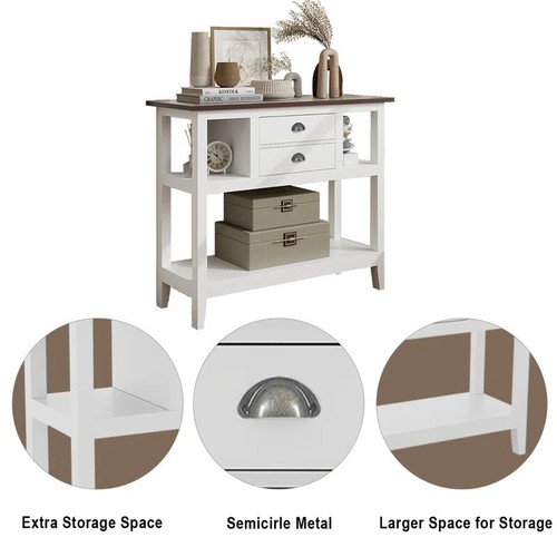 3 Tiers Console Table Entryway Open Storage Sofa End Table w/ Shelve 2 Drawers - Picture 4 of 9