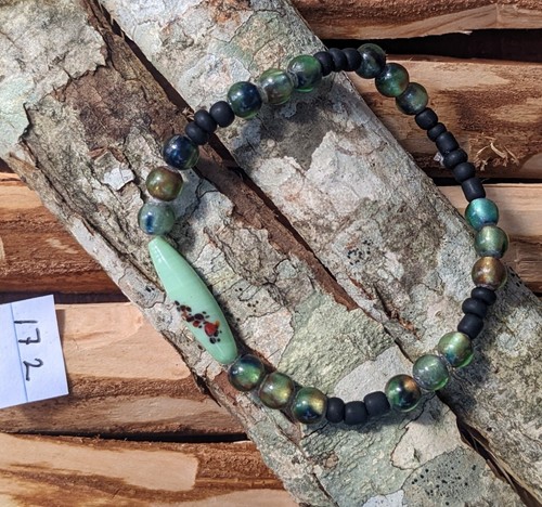 Green And Black Glass Bead Bracelet And Earring Set 172 - Picture 2 of 5