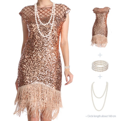 Tolles Gatsby Pailletten Flapper Kleid Damen 20er Jahre Hochzeit Abend Party Kostüm - Bild 4 von 11